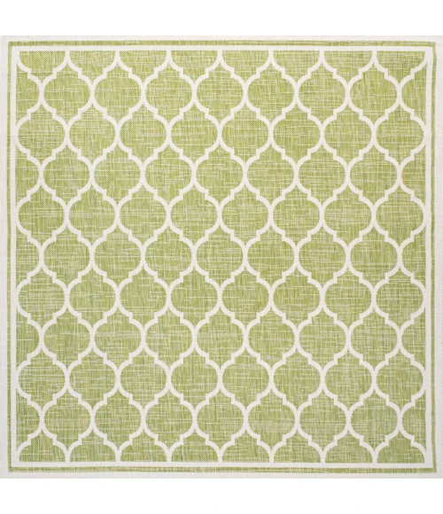 Trebol Moroccan Trellis Textured Weave Green/Cream 5' Square Indoor/Outdoor Area Rug