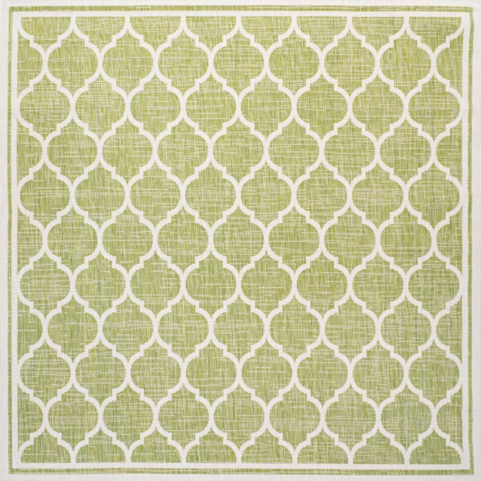 Trebol Moroccan Trellis Textured Weave Green/Cream 5' Square Indoor/Outdoor Area Rug