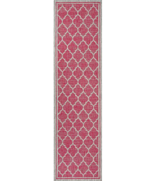 Trebol Moroccan Trellis Textured Weave Fuchsia/Light Gray 2 ft. x 8 ft. Indoor/Outdoor Runner Rug