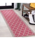 Trebol Moroccan Trellis Textured Weave Fuchsia/Light Gray 2 ft. x 8 ft. Indoor/Outdoor Runner Rug