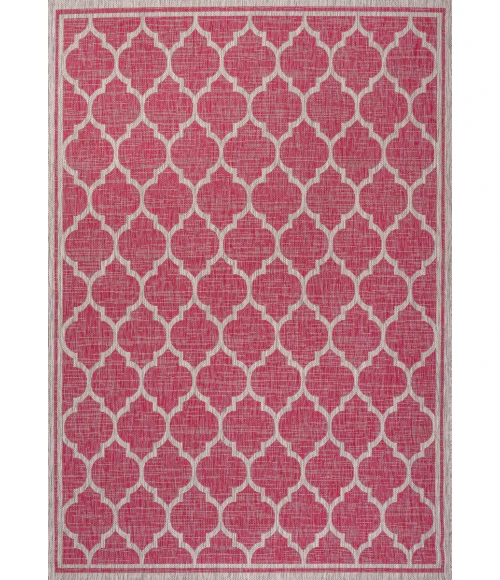 Trebol Moroccan Trellis Textured Weave Fuchsia/Light Gray 4 ft. x 6 ft. Indoor/Outdoor Area Rug