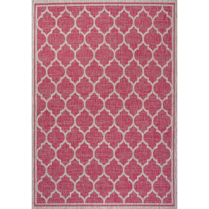 Trebol Moroccan Trellis Textured Weave Fuchsia/Light Gray 3 ft. x 5 ft. Indoor/Outdoor Area Rug