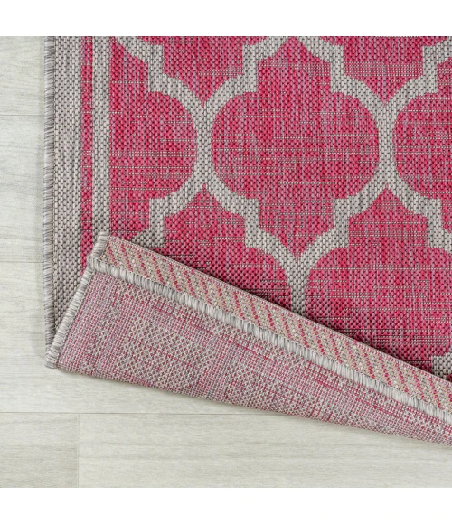 Trebol Moroccan Trellis Textured Weave Fuchsia/Light Gray 5' Square Indoor/Outdoor Area Rug
