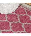 Trebol Moroccan Trellis Textured Weave Fuchsia/Light Gray 5' Square Indoor/Outdoor Area Rug