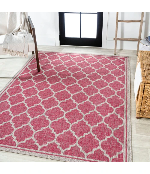 Trebol Moroccan Trellis Textured Weave Fuchsia/Light Gray 4 ft. x 6 ft. Indoor/Outdoor Area Rug