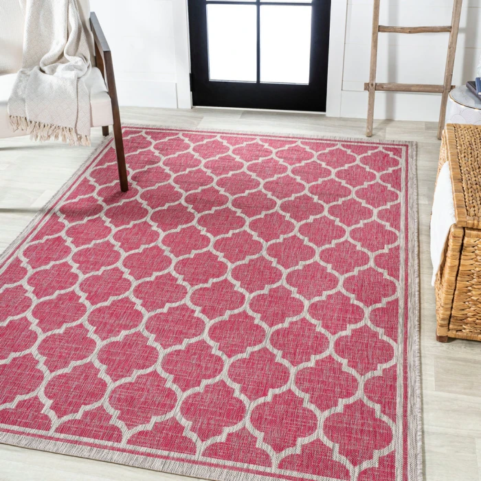 Trebol Moroccan Trellis Textured Weave Fuchsia/Light Gray 3 ft. x 5 ft. Indoor/Outdoor Area Rug