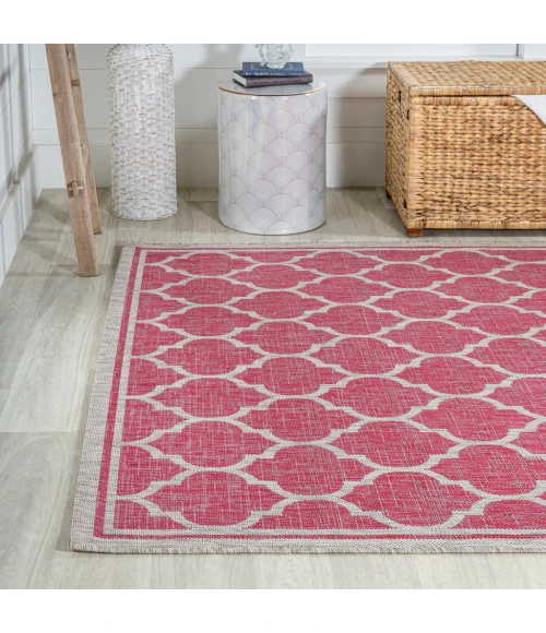 Trebol Moroccan Trellis Textured Weave Fuchsia/Light Gray 4 ft. x 6 ft. Indoor/Outdoor Area Rug