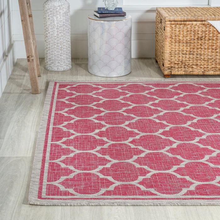 Trebol Moroccan Trellis Textured Weave Fuchsia/Light Gray 3 ft. x 5 ft. Indoor/Outdoor Area Rug
