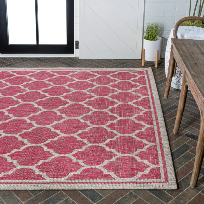 Trebol Moroccan Trellis Textured Weave Fuchsia/Light Gray 3 ft. x 5 ft. Indoor/Outdoor Area Rug