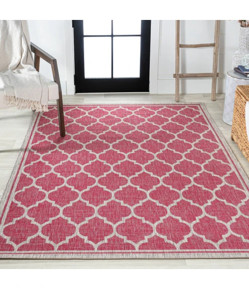 Trebol Moroccan Trellis Textured Weave Fuchsia/Light Gray 4 ft. x 6 ft. Indoor/Outdoor Area Rug