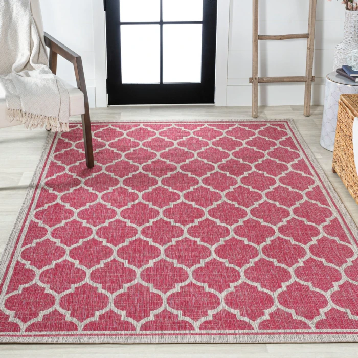 Trebol Moroccan Trellis Textured Weave Fuchsia/Light Gray 3 ft. x 5 ft. Indoor/Outdoor Area Rug