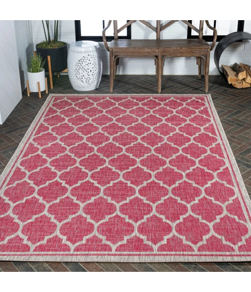Trebol Moroccan Trellis Textured Weave Fuchsia/Light Gray 4 ft. x 6 ft. Indoor/Outdoor Area Rug