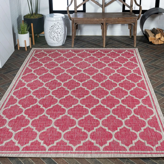 Trebol Moroccan Trellis Textured Weave Fuchsia/Light Gray 3 ft. x 5 ft. Indoor/Outdoor Area Rug