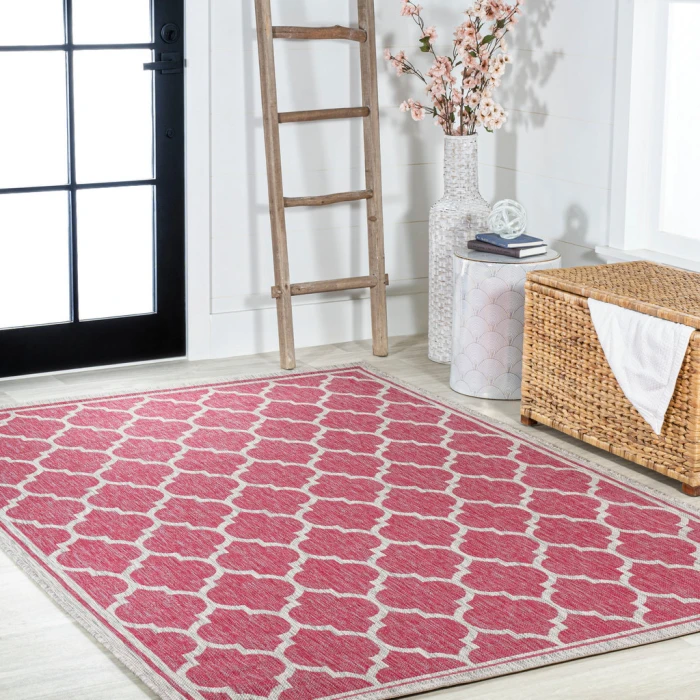 Trebol Moroccan Trellis Textured Weave Fuchsia/Light Gray 3 ft. x 5 ft. Indoor/Outdoor Area Rug