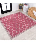 Trebol Moroccan Trellis Textured Weave Fuchsia/Light Gray 5' Square Indoor/Outdoor Area Rug