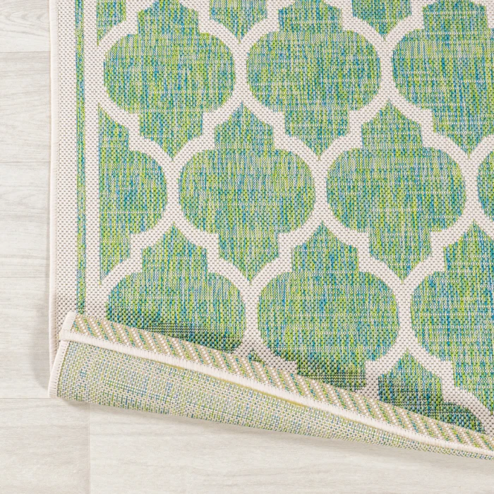 Trebol Moroccan Trellis Textured Weave Cream/Green 5' Round Indoor/Outdoor Area Rug