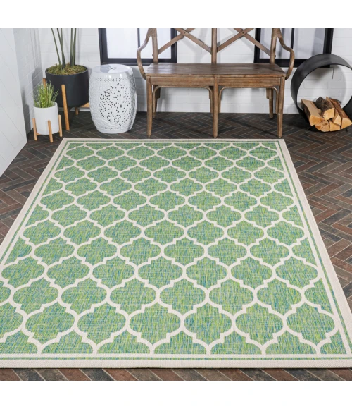 Trebol Moroccan Trellis Textured Weave Cream/Green 8 ft. x 10 ft. Indoor/Outdoor Area Rug