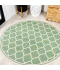 Trebol Moroccan Trellis Textured Weave Cream/Green 5' Round Indoor/Outdoor Area Rug