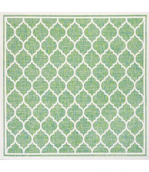 Trebol Moroccan Trellis Textured Weave Cream/Green 5' Square Indoor/Outdoor Area Rug