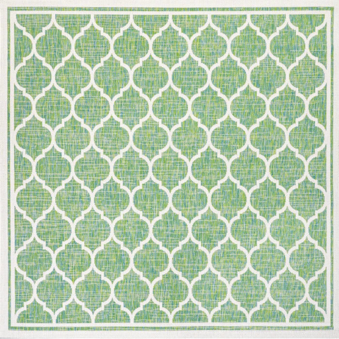 Trebol Moroccan Trellis Textured Weave Cream/Green 5' Square Indoor/Outdoor Area Rug