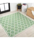 Trebol Moroccan Trellis Textured Weave Cream/Green 5' Square Indoor/Outdoor Area Rug