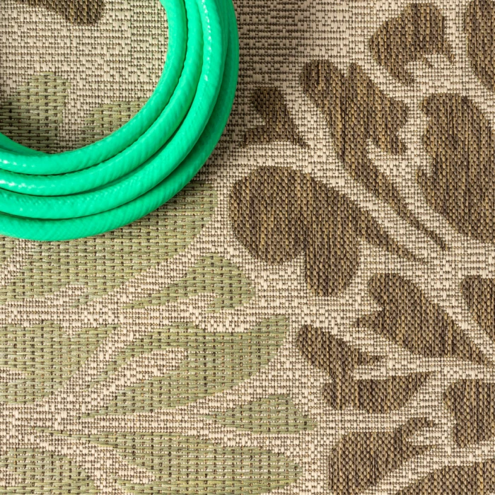 Zinnia Modern Floral Textured Weave Sage/Brown 8 ft. x 10 ft. Indoor/Outdoor Area Rug