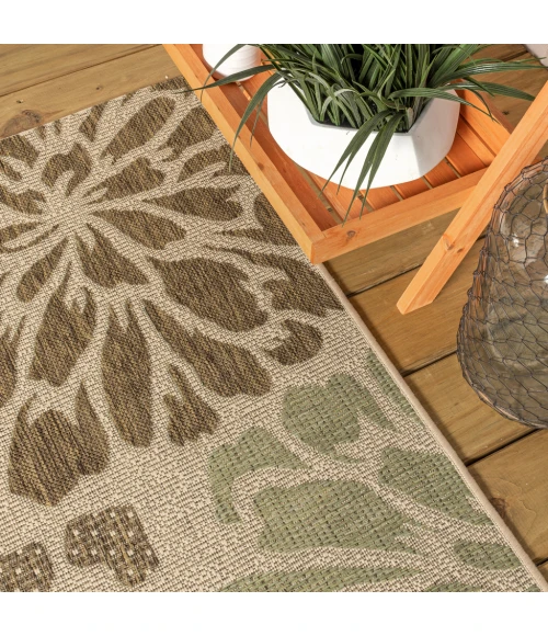 Zinnia Modern Floral Textured Weave Sage/Brown 8 ft. x 10 ft. Indoor/Outdoor Area Rug