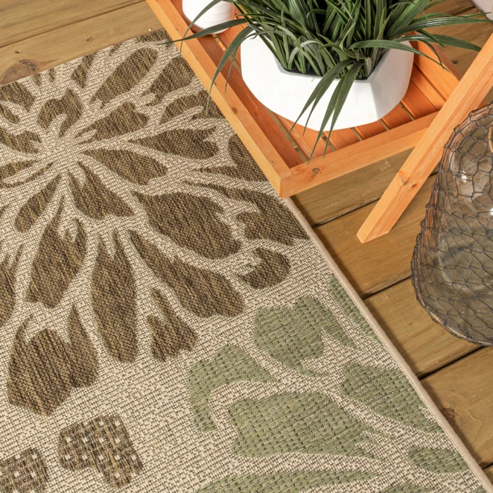Zinnia Modern Floral Textured Weave Sage/Brown 8 ft. x 10 ft. Indoor/Outdoor Area Rug
