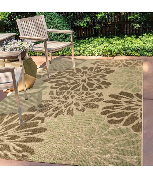 Zinnia Modern Floral Textured Weave Sage/Brown 8 ft. x 10 ft. Indoor/Outdoor Area Rug