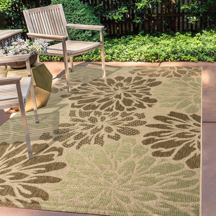 Zinnia Modern Floral Textured Weave Sage/Brown 8 ft. x 10 ft. Indoor/Outdoor Area Rug