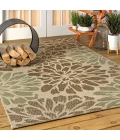 Zinnia Modern Floral Textured Weave Sage/Brown 8 ft. x 10 ft. Indoor/Outdoor Area Rug
