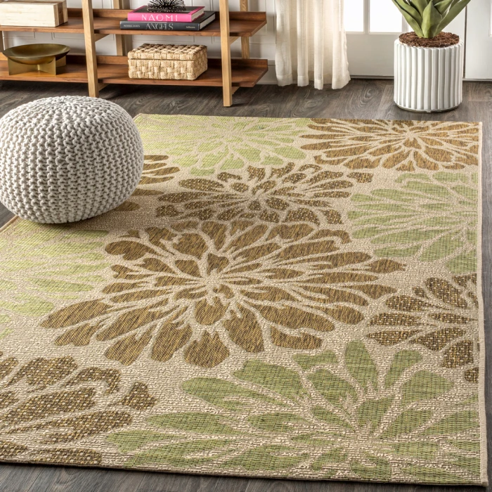 Zinnia Modern Floral Textured Weave Sage/Brown 8 ft. x 10 ft. Indoor/Outdoor Area Rug