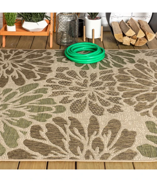 Zinnia Modern Floral Textured Weave Sage/Brown 8 ft. x 10 ft. Indoor/Outdoor Area Rug