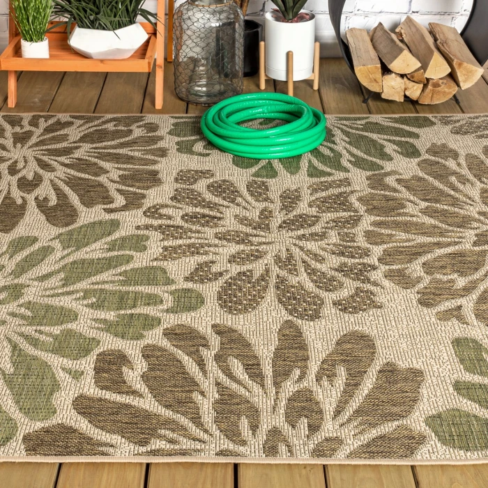 Zinnia Modern Floral Textured Weave Sage/Brown 8 ft. x 10 ft. Indoor/Outdoor Area Rug