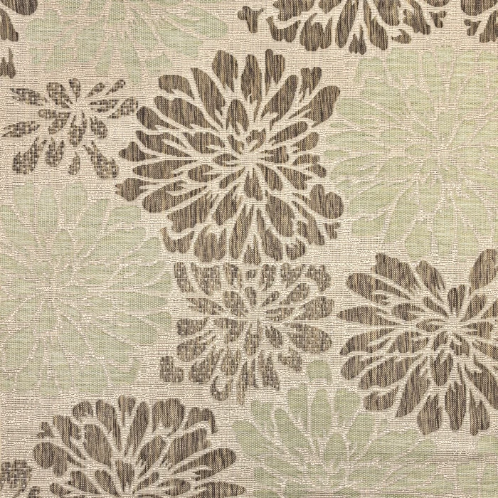 Zinnia Modern Floral Textured Weave Sage/Brown 5' Square Indoor/Outdoor Area Rug