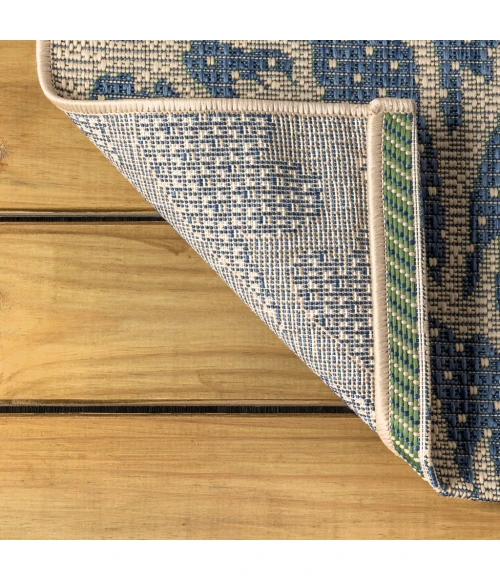 Zinnia Modern Floral Textured Weave Navy/Green 5' Square Indoor/Outdoor Area Rug