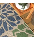 Zinnia Modern Floral Textured Weave Navy/Green 5' Square Indoor/Outdoor Area Rug