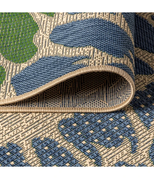 Zinnia Modern Floral Textured Weave Navy/Green 5' Square Indoor/Outdoor Area Rug