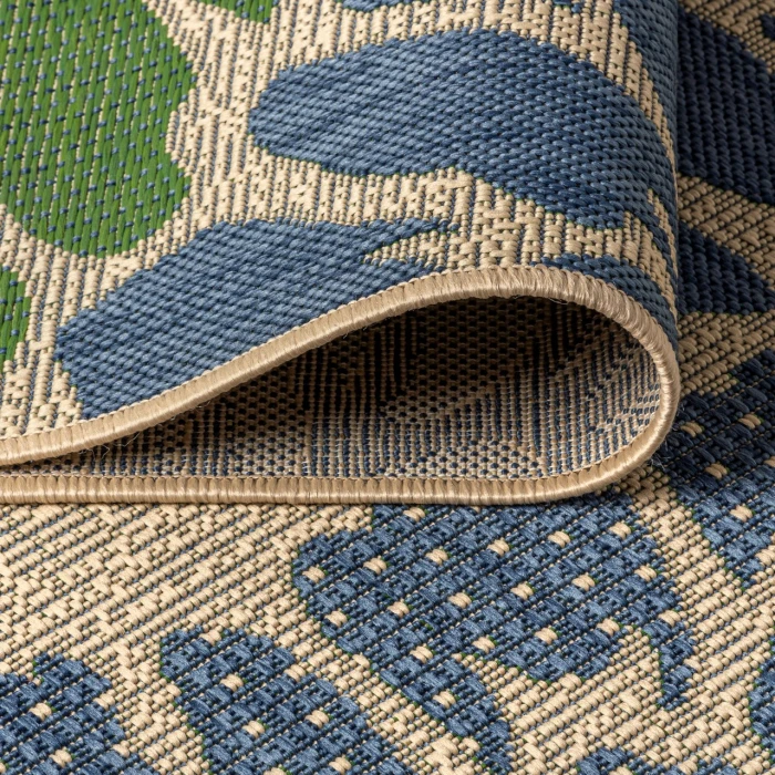 Zinnia Modern Floral Textured Weave Navy/Green 5' Round Indoor/Outdoor Area Rug