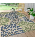 Zinnia Modern Floral Textured Weave Navy/Green 3 ft. x 5 ft. Indoor/Outdoor Area Rug
