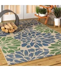 Zinnia Modern Floral Textured Weave Navy/Green 3 ft. x 5 ft. Indoor/Outdoor Area Rug