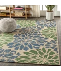 Zinnia Modern Floral Textured Weave Navy/Green 3 ft. x 5 ft. Indoor/Outdoor Area Rug