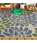 Zinnia Modern Floral Textured Weave Navy/Green 3 ft. x 5 ft. Indoor/Outdoor Area Rug