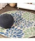 Zinnia Modern Floral Textured Weave Navy/Green 6' Round Indoor/Outdoor Area Rug