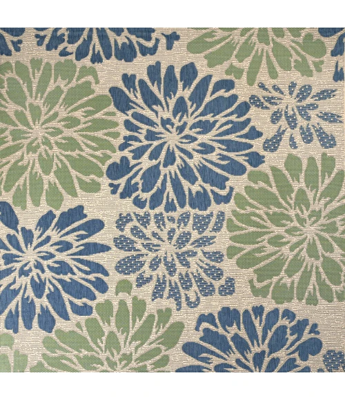 Zinnia Modern Floral Textured Weave Navy/Green 5' Square Indoor/Outdoor Area Rug