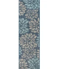Zinnia Modern Floral Textured Weave Navy/Aqua 2 ft. x 10 ft. Indoor/Outdoor Runner Rug