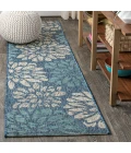 Zinnia Modern Floral Textured Weave Navy/Aqua 2 ft. x 10 ft. Indoor/Outdoor Runner Rug