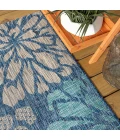 Zinnia Modern Floral Textured Weave Navy/Aqua 6' Round Indoor/Outdoor Area Rug