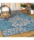 Zinnia Modern Floral Textured Weave Navy/Aqua 5 ft. x 8 ft. Indoor/Outdoor Area Rug