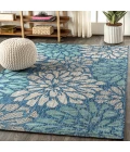Zinnia Modern Floral Textured Weave Navy/Aqua 5 ft. x 8 ft. Indoor/Outdoor Area Rug